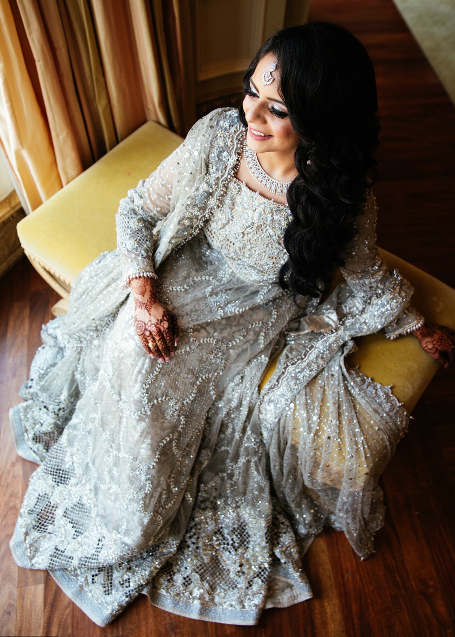 Pakistani Silver Embellished Net Bridal Gown (2-Piece) - Image 4
