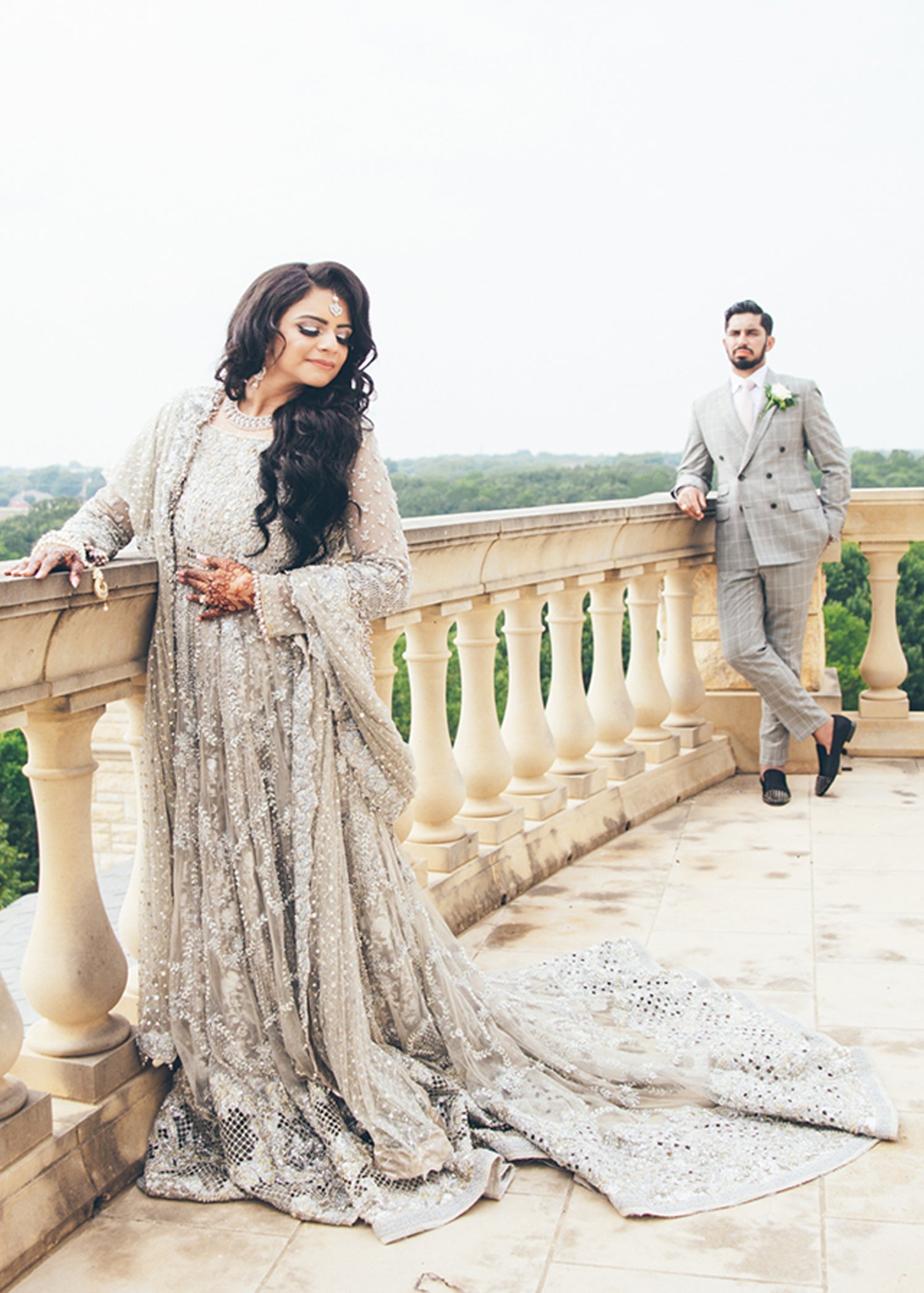 Pakistani Silver Embellished Net Bridal Gown (2-Piece) - Image 5