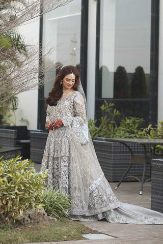 Silver Grey Embellished Net Bridal Maxi (2-Piece) - Image 2
