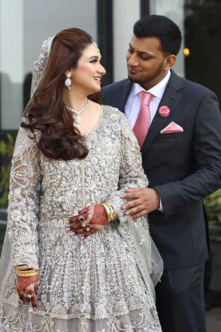 Silver Grey Embellished Net Bridal Maxi (2-Piece) - Image 3