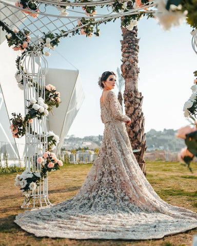 Pakistani Silver Grey Embellished Net Bridal Gown (1-Pc) - Image 3