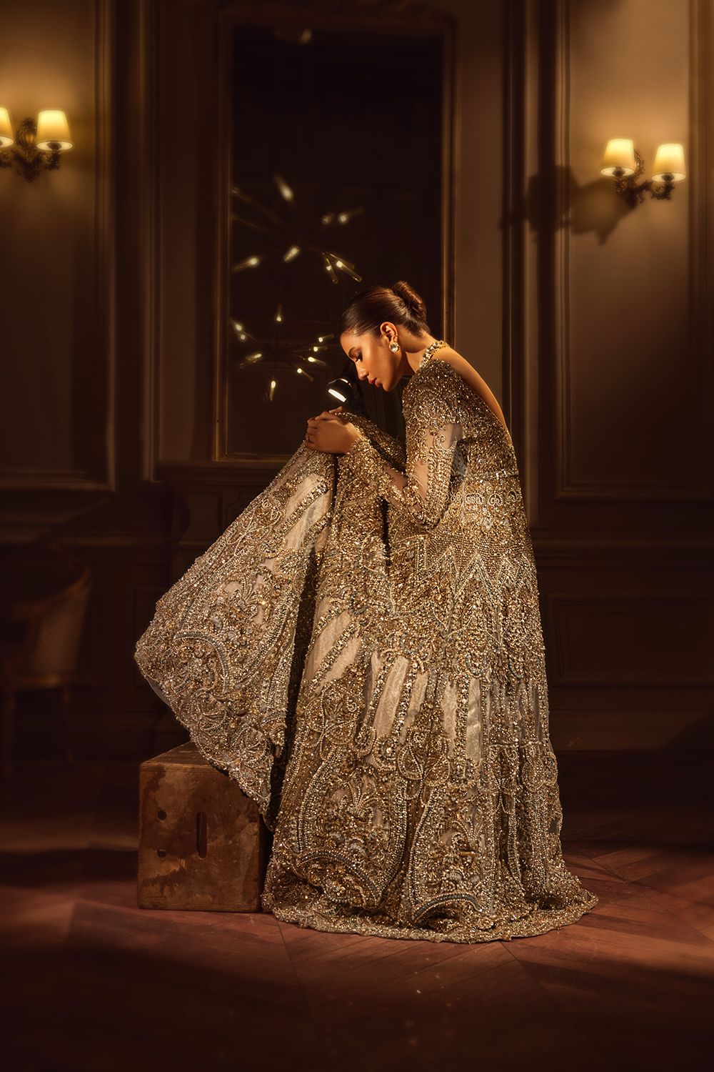 Pakistani Silver Grey Embellished Net Bridal Gown (2-Piece) - Image 5