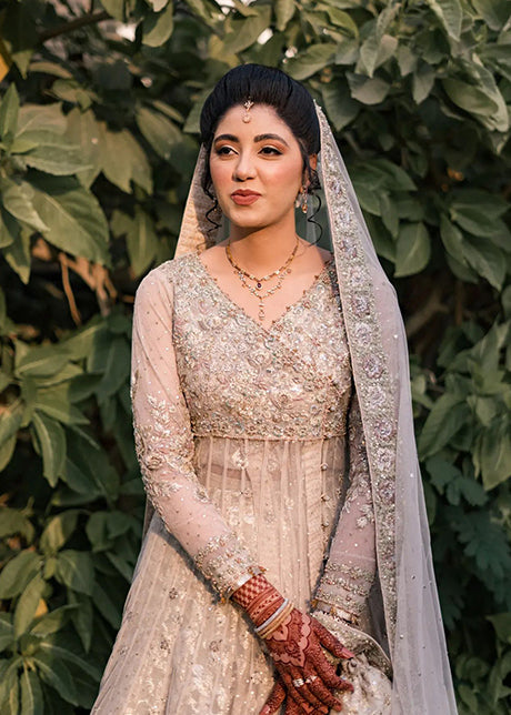 Pakistani Silver Grey Embellished Net Bridal Gown (2-Piece) - Image 2