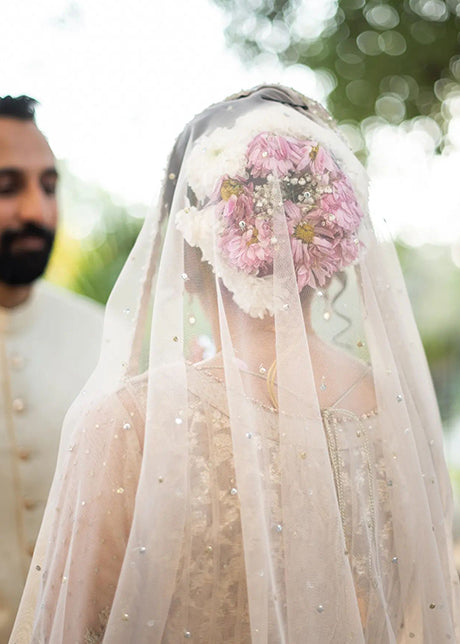 Pakistani Silver Grey Embellished Net Bridal Gown (2-Piece) - Image 5