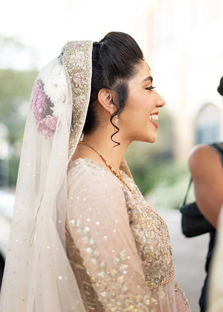 Pakistani Silver Grey Embellished Net Bridal Gown (2-Piece) - Image 6