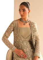 Indian Silver Grey Embroidered Net Bridal Gown (3-Piece) - Image 3