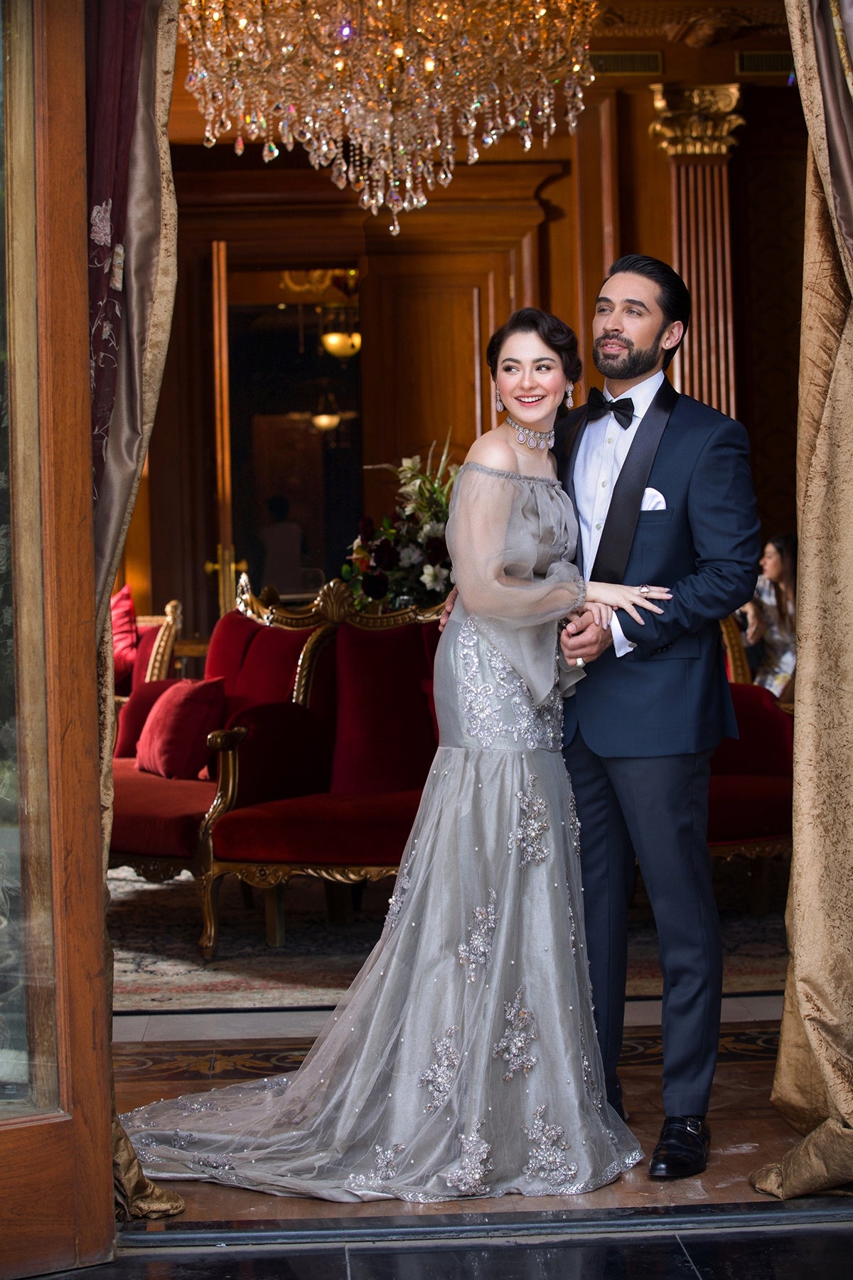 Pakistani Grey-Silver Beaded Organza Mermaid Gown (2-Piece) - Image 1