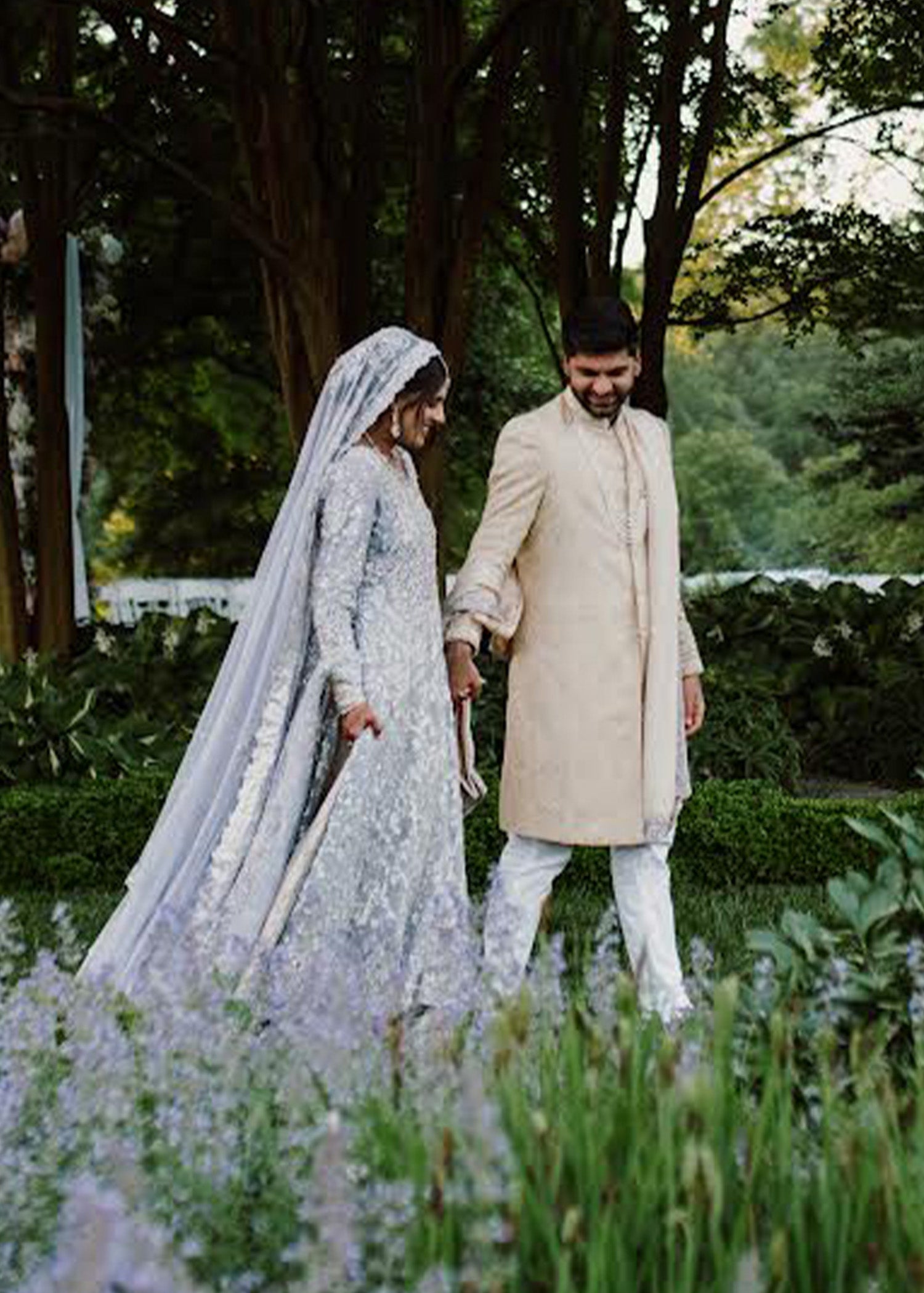 Pakistani Silver Grey Embellished Silk Bridal Gown (2-Piece) - Image 6