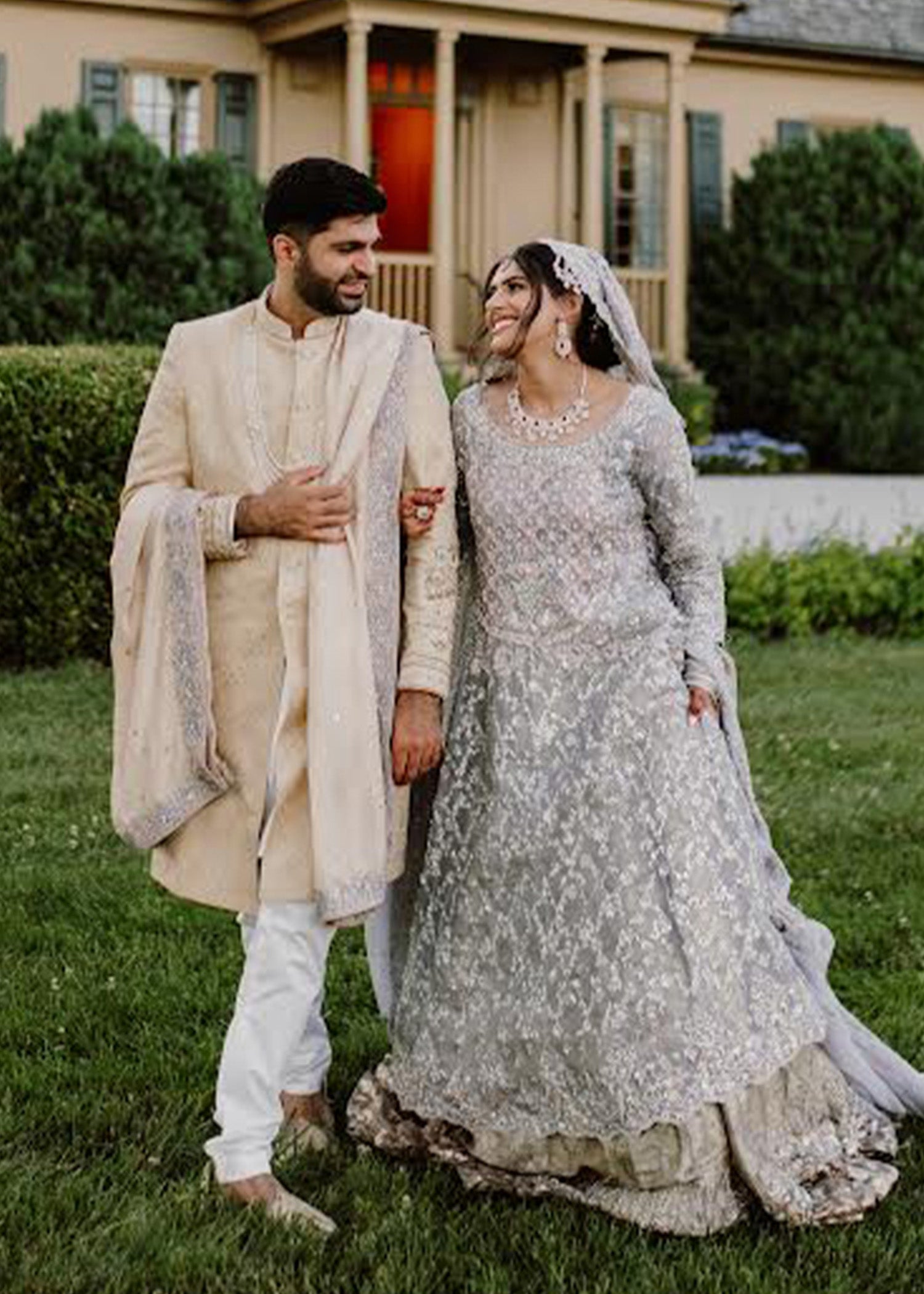 Pakistani Silver Grey Embellished Silk Bridal Gown (2-Piece) - Image 7