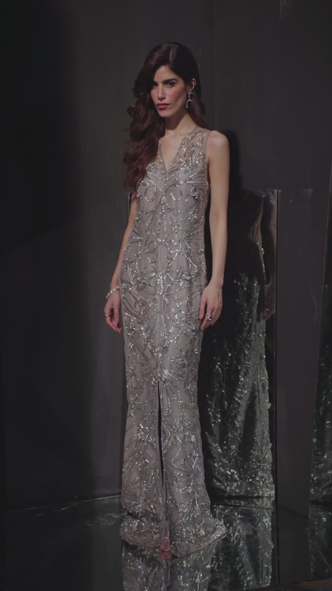 Pakistani Silver Pita Work Silk-Blend Gown (1-Pc) - Image 7