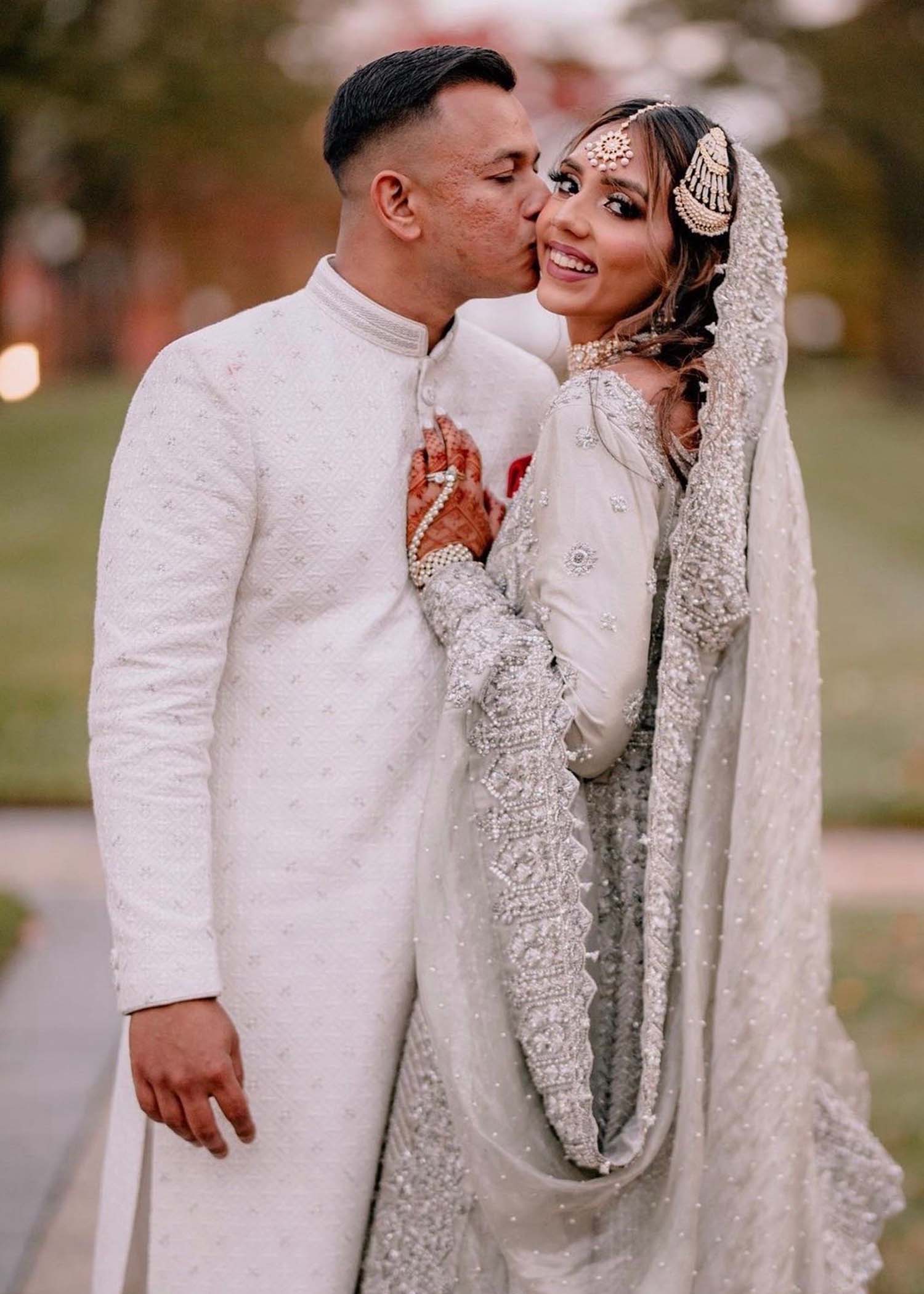 Pakistani Silver Grey Embellished Net Silk Bridal Gown (2-Piece) - Image 3