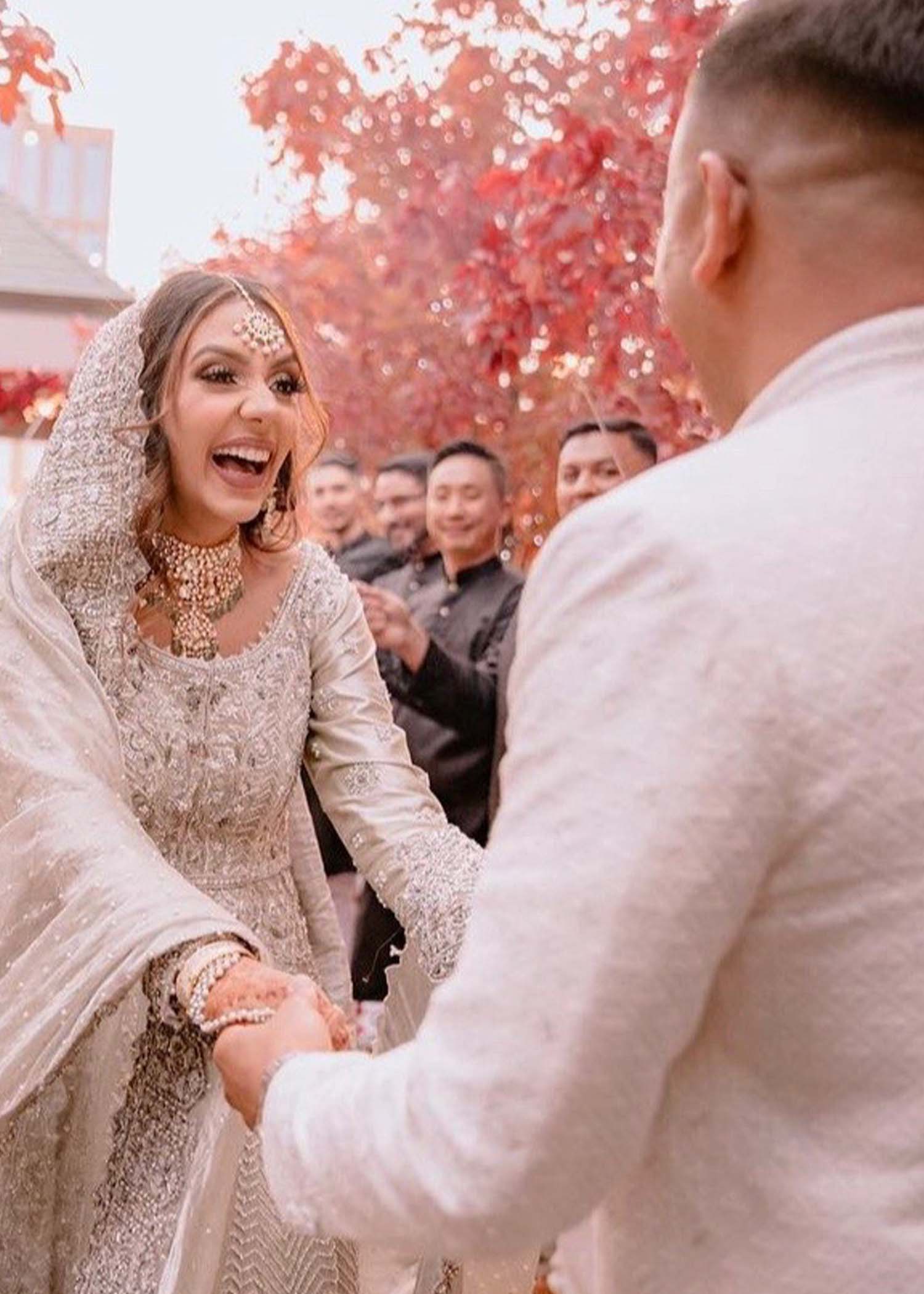 Pakistani Silver Grey Embellished Net Silk Bridal Gown (2-Piece) - Image 4