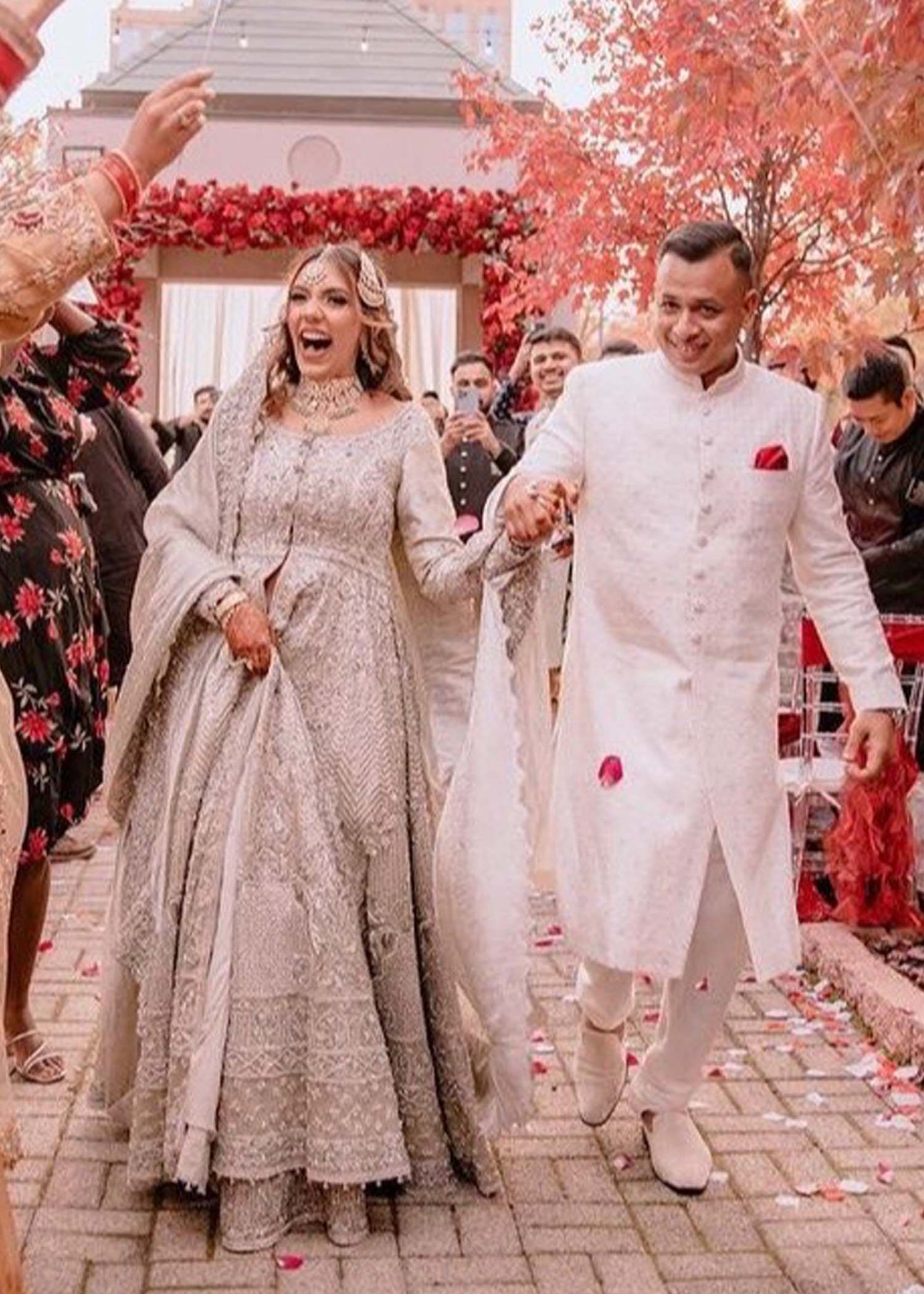 Pakistani Silver Grey Embellished Net Silk Bridal Gown (2-Piece) - Image 5