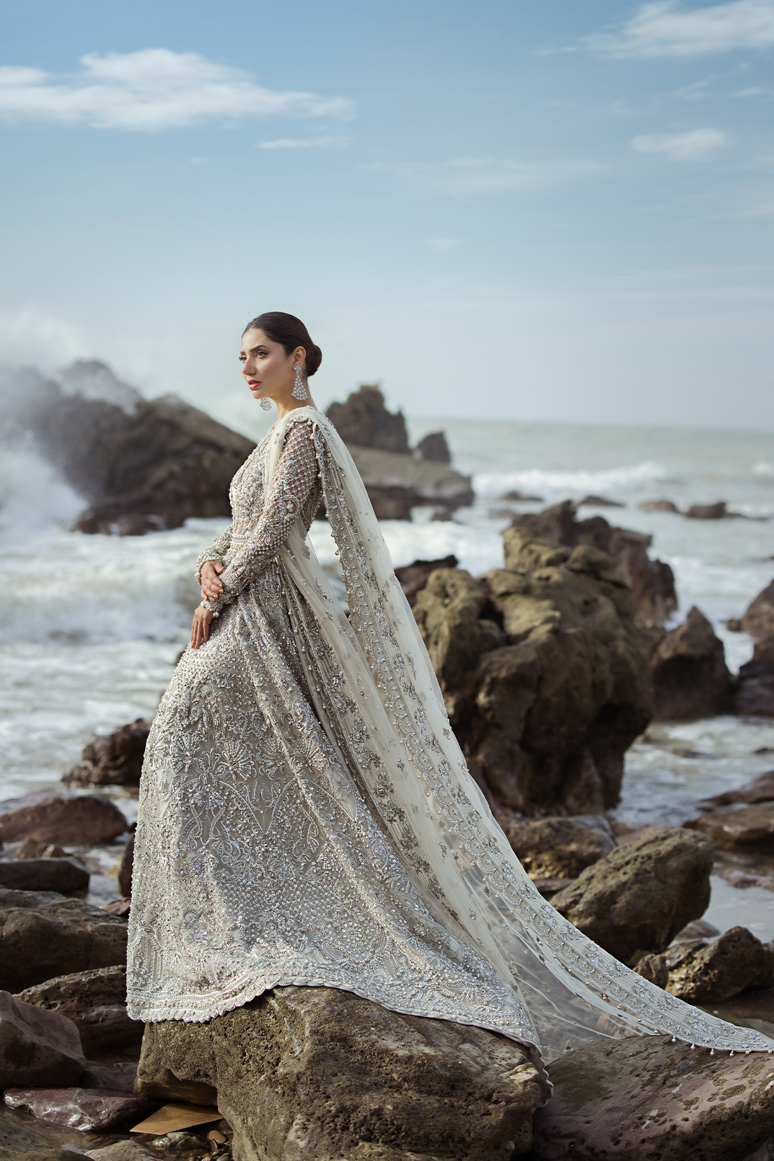 Silver Hand-Embellished Silk Net Gown (2-Piece) - Image 4