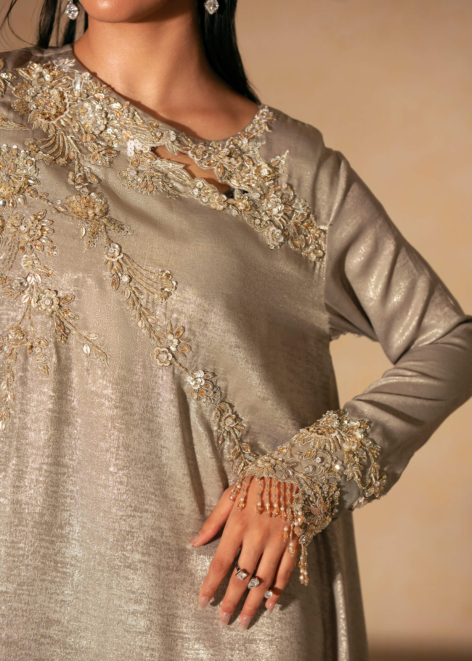 Silver Grey Swarovski Shimmer Silk Gown (2-Piece) - Image 2