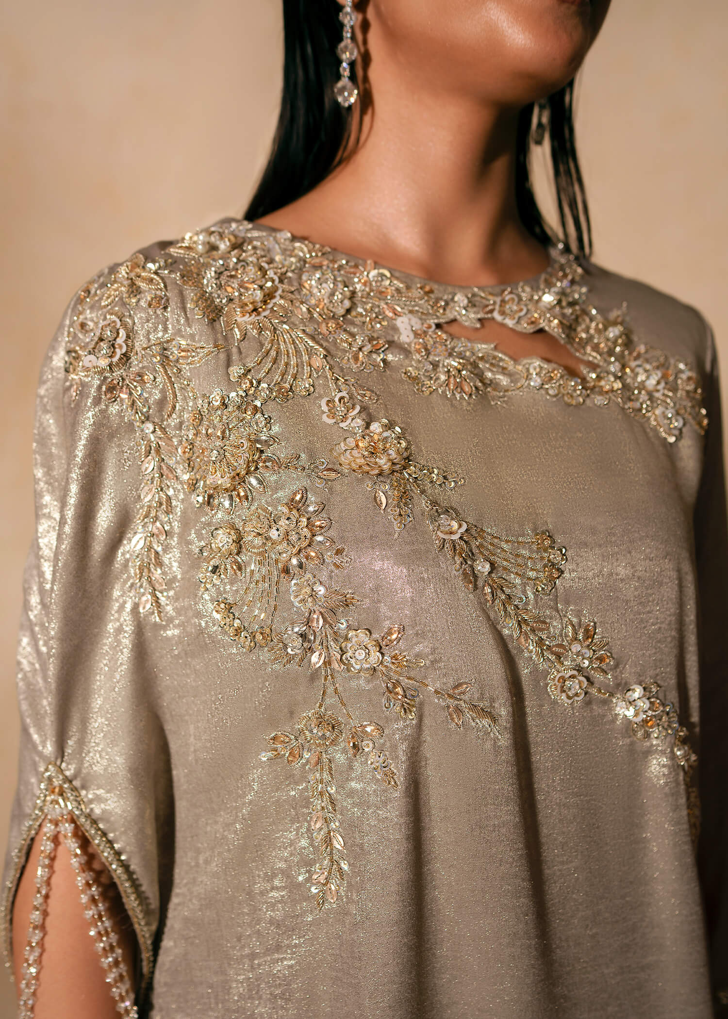 Silver Grey Swarovski Shimmer Silk Gown (2-Piece) - Image 5