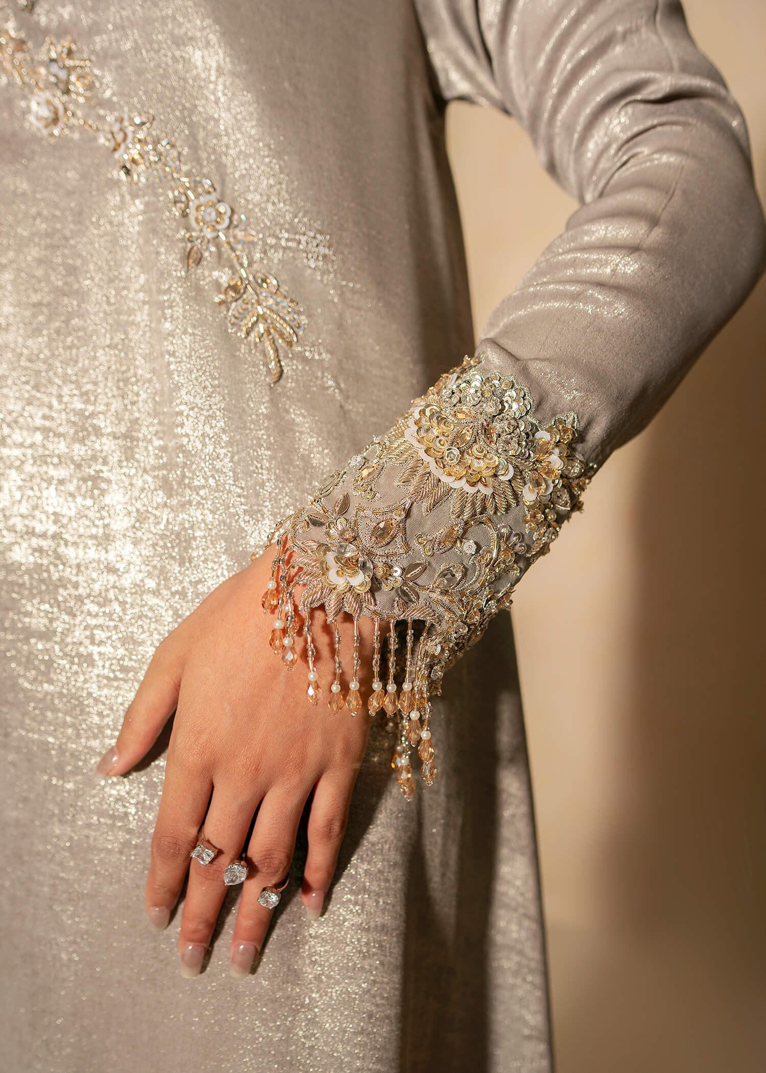 Silver Grey Swarovski Shimmer Silk Gown (2-Piece) - Image 7