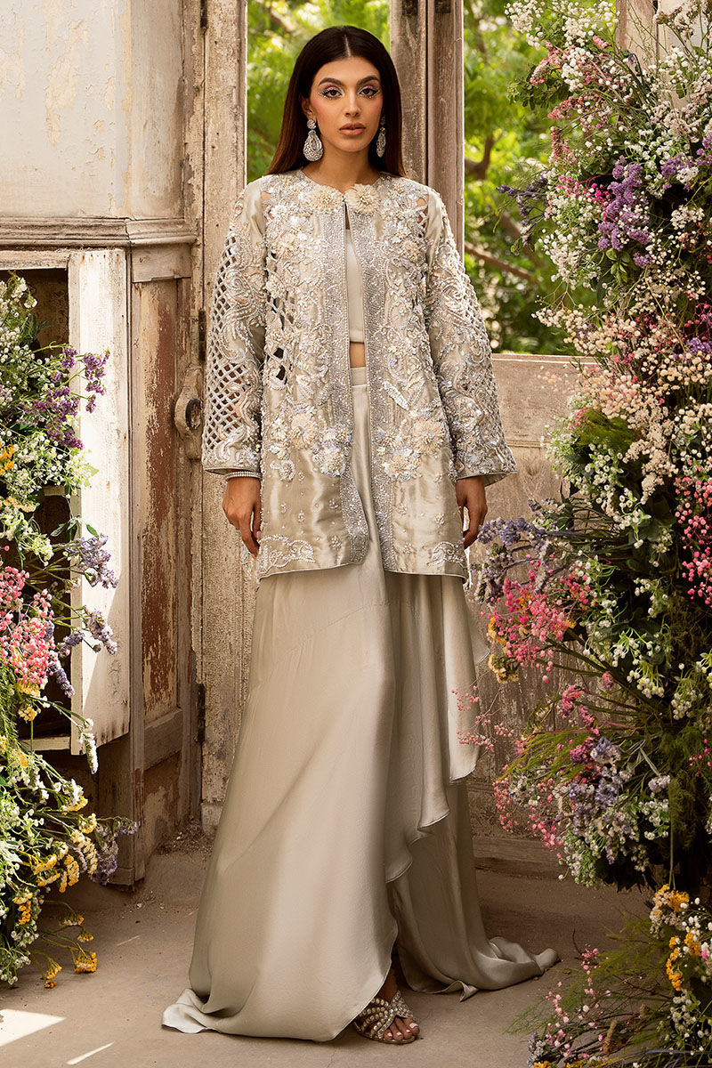 Silver Embroidered Lama Jacket 3-Piece - Image 1