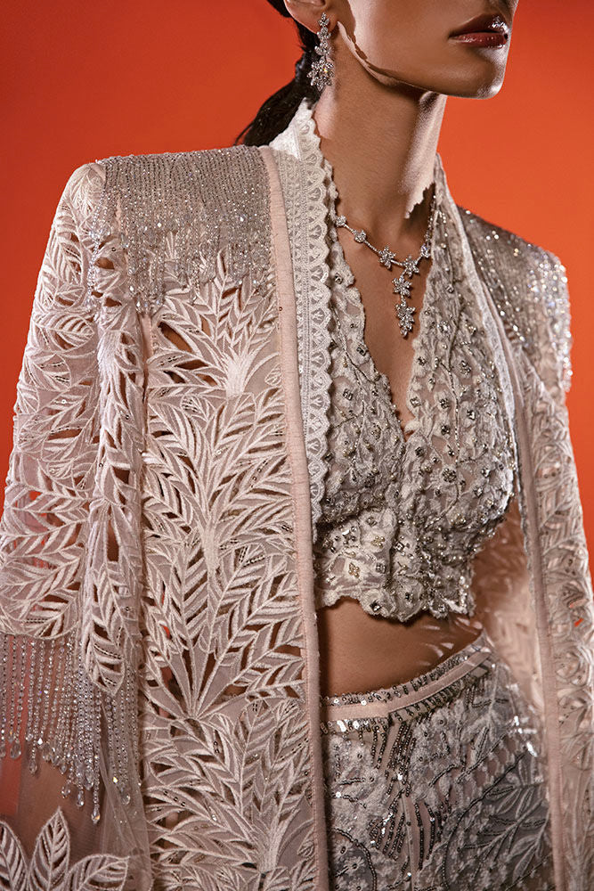 Pakistani Silver Embroidered Organza Jacket Set (3-Piece) - Image 6