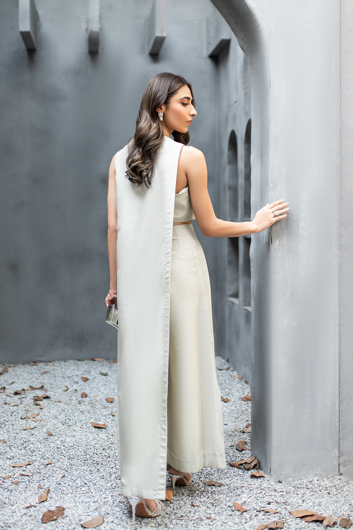 Pakistani Silver-Grey Embellished Silk-Blend Jacket Set (2-Piece) - Image 2