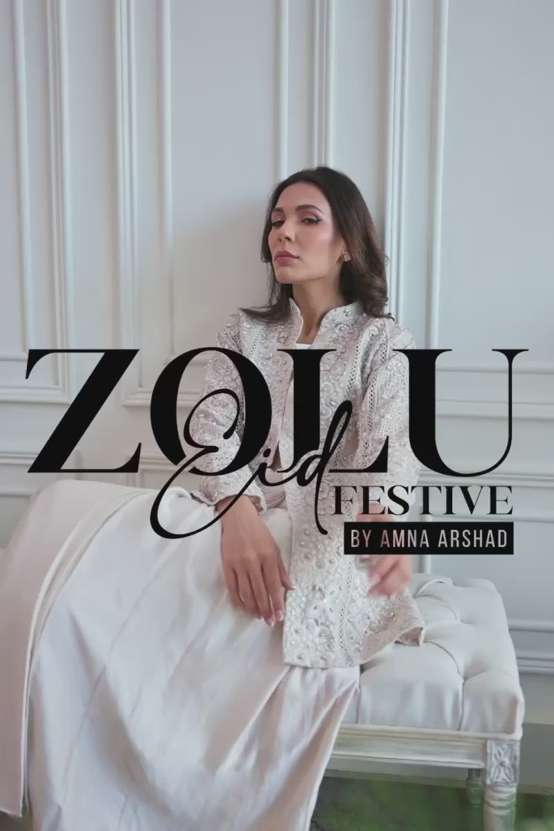 Pakistani Misty Silver Embellished Organza Jacket with Silk Skirt (3-Piece) - Image 8