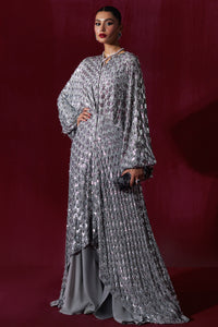 Pakistani Silver Sequin Chiffon Kaftan Dress (2-Piece) - Image 1
