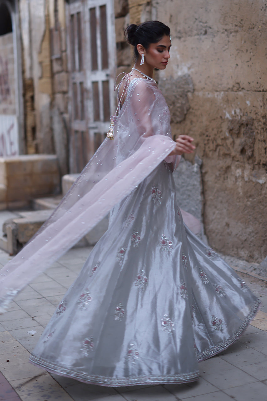 Silver Zardozi Tissue Silk Kalidar Dress (2-Piece) - Image 6