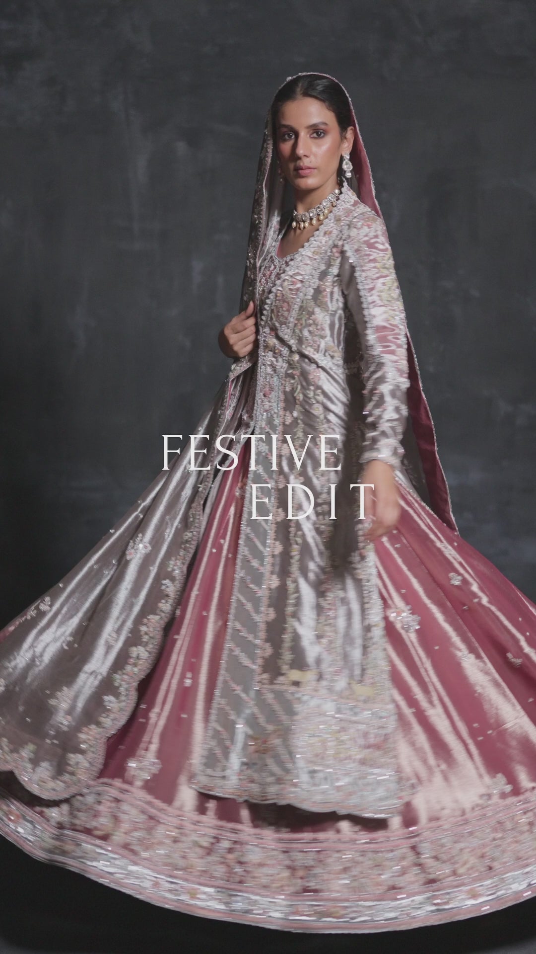 Indian Dark Metallic Silver Zardozi Tissue Kalidaar (4-Piece) - Image 8