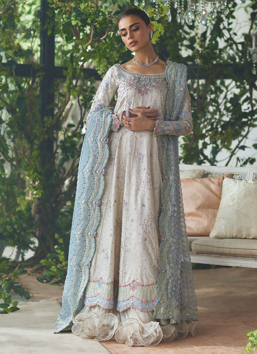 Silver Embroidered Zari Kalidaar Dress (3-Piece) - Image 10