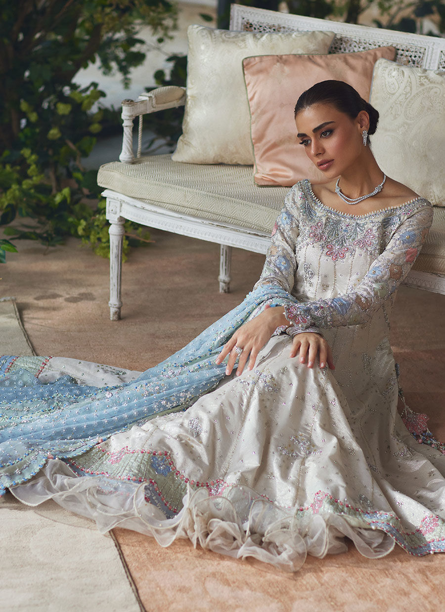 Silver Embroidered Zari Kalidaar Dress (3-Piece) - Image 11