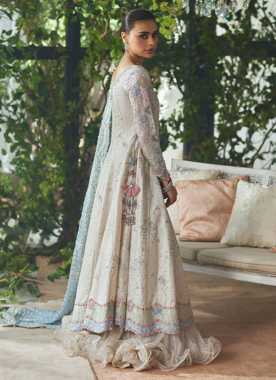 Silver Embroidered Zari Kalidaar Dress (3-Piece) - Image 14