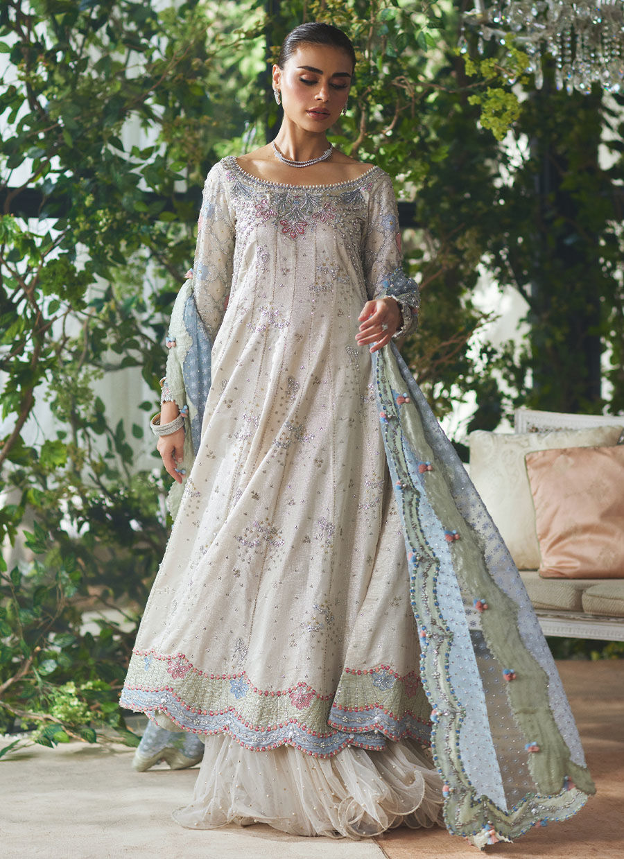 Silver Embroidered Zari Kalidaar Dress (3-Piece) - Image 15
