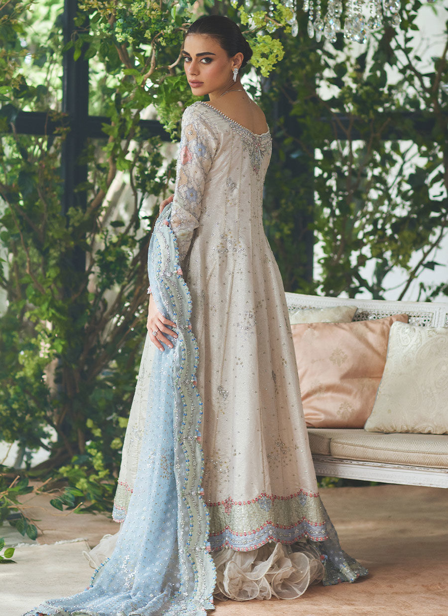 Silver Embroidered Zari Kalidaar Dress (3-Piece) - Image 16
