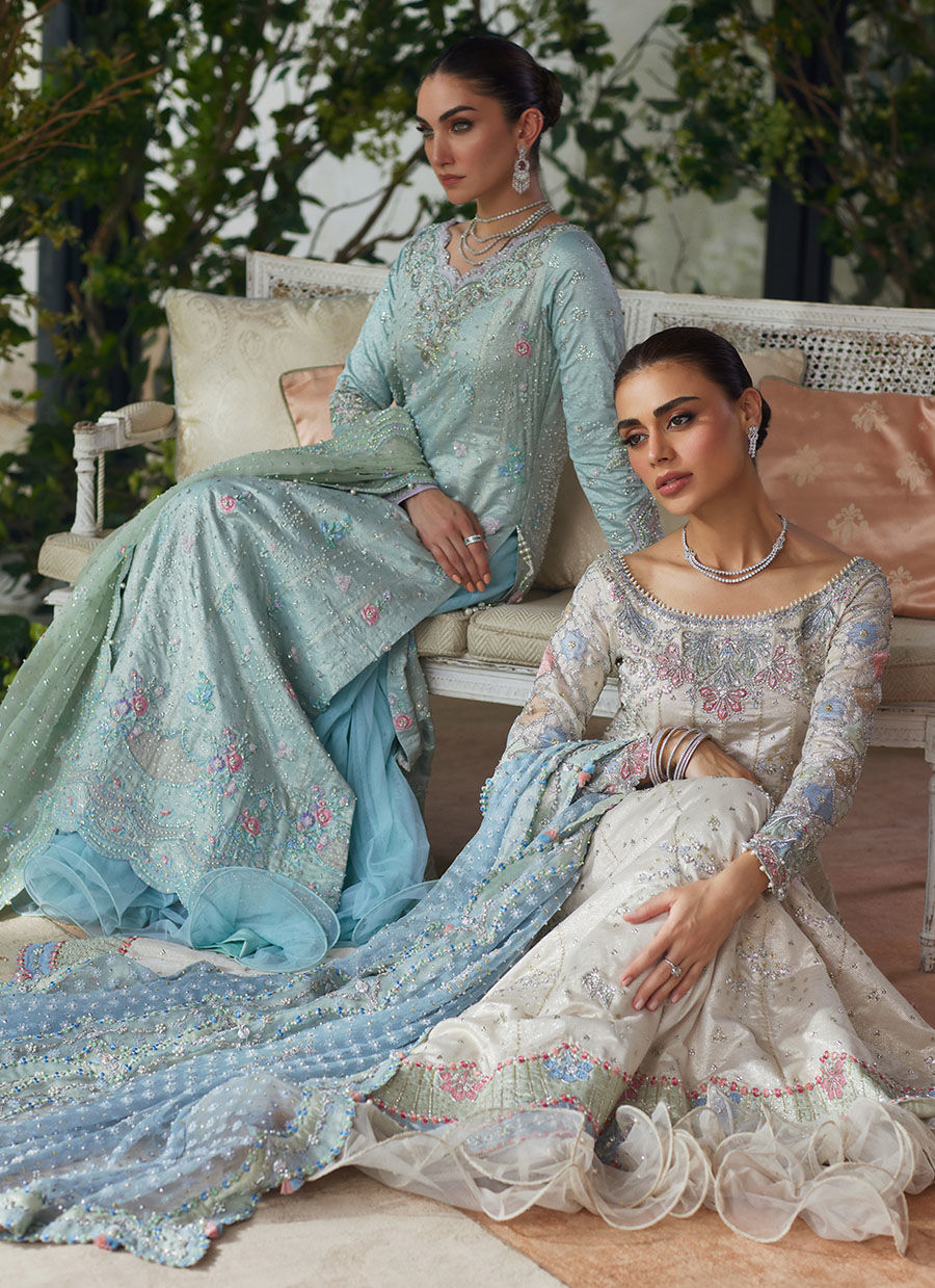 Silver Embroidered Zari Kalidaar Dress (3-Piece) - Image 19