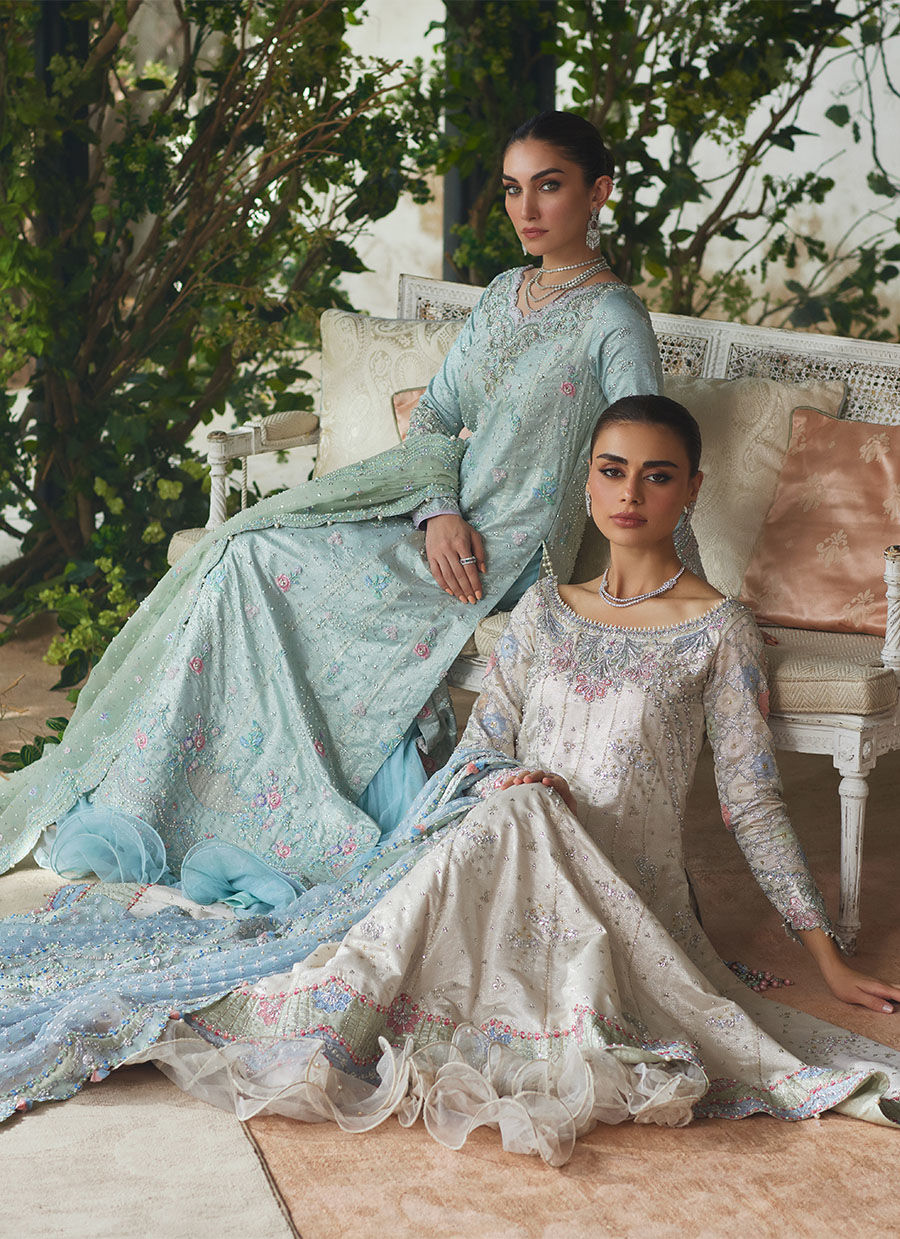 Silver Embroidered Zari Kalidaar Dress (3-Piece) - Image 20