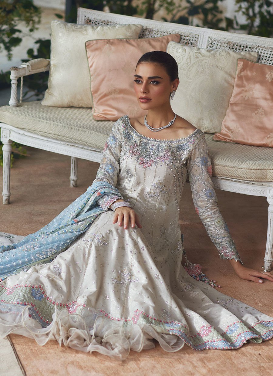 Silver Embroidered Zari Kalidaar Dress (3-Piece) - Image 4