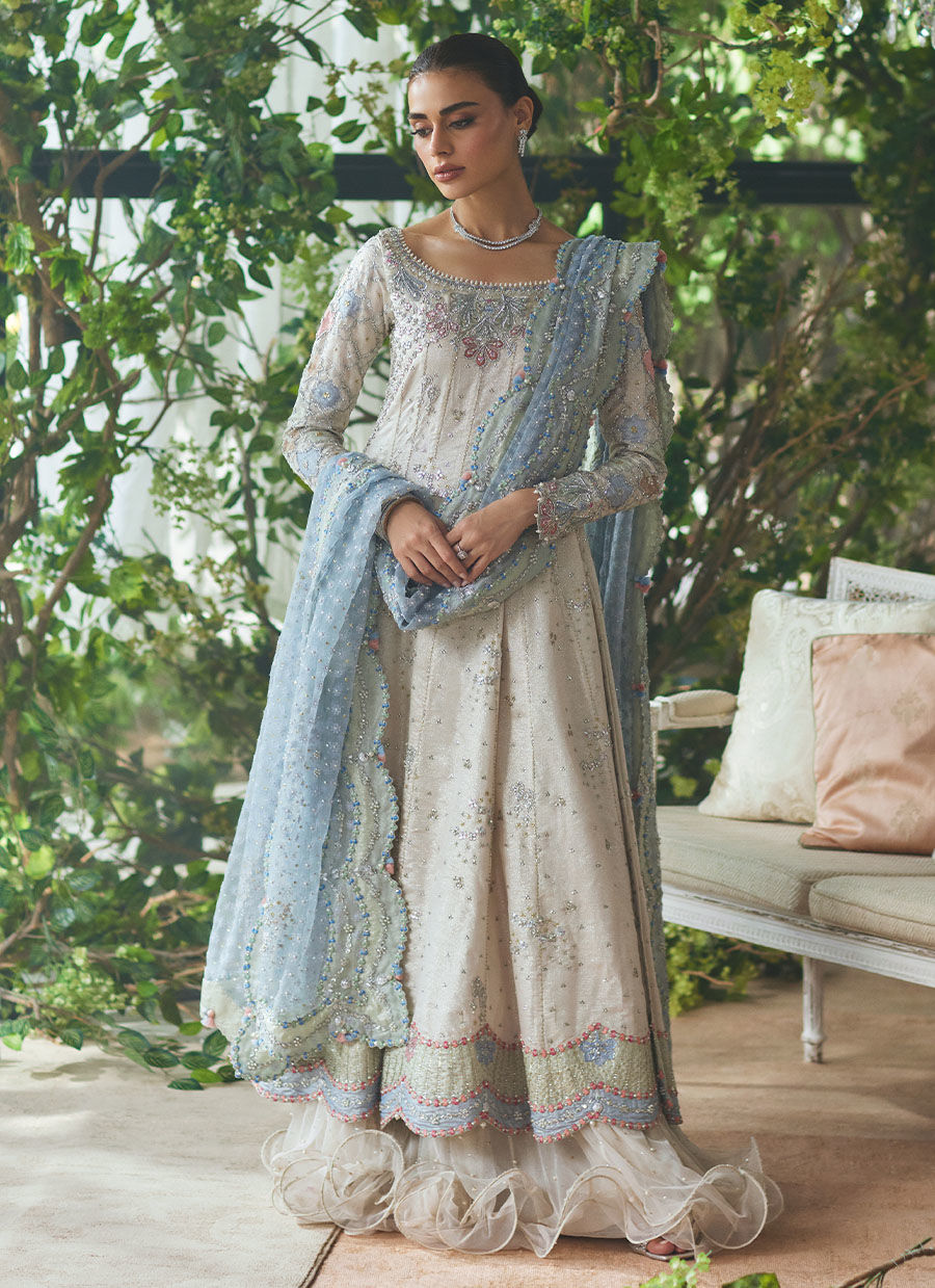 Silver Embroidered Zari Kalidaar Dress (3-Piece) - Image 5