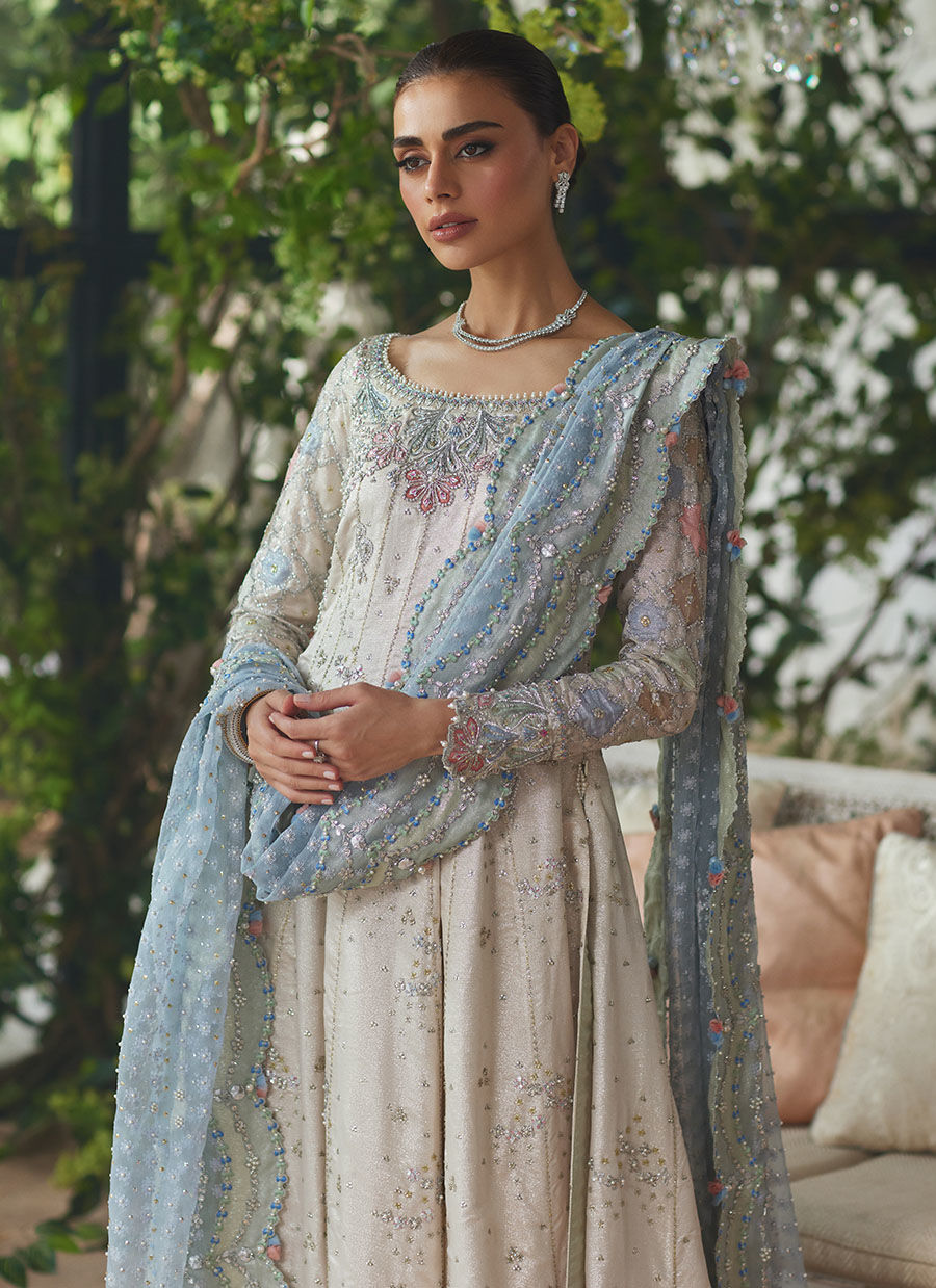 Silver Embroidered Zari Kalidaar Dress (3-Piece) - Image 6