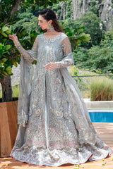 Pakistani Silver Grey Embellished Net Bridal Lehenga (3-Piece) - Image 2