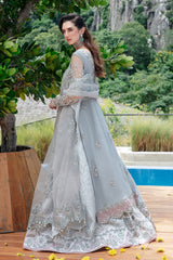 Pakistani Silver Grey Embellished Net Bridal Lehenga (3-Piece) - Image 3