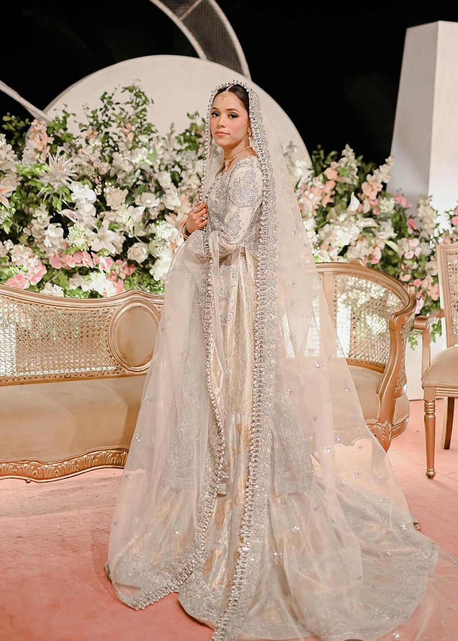 Silver Grey Embellished Brocade Bridal Gown (3-Piece) - Image 2