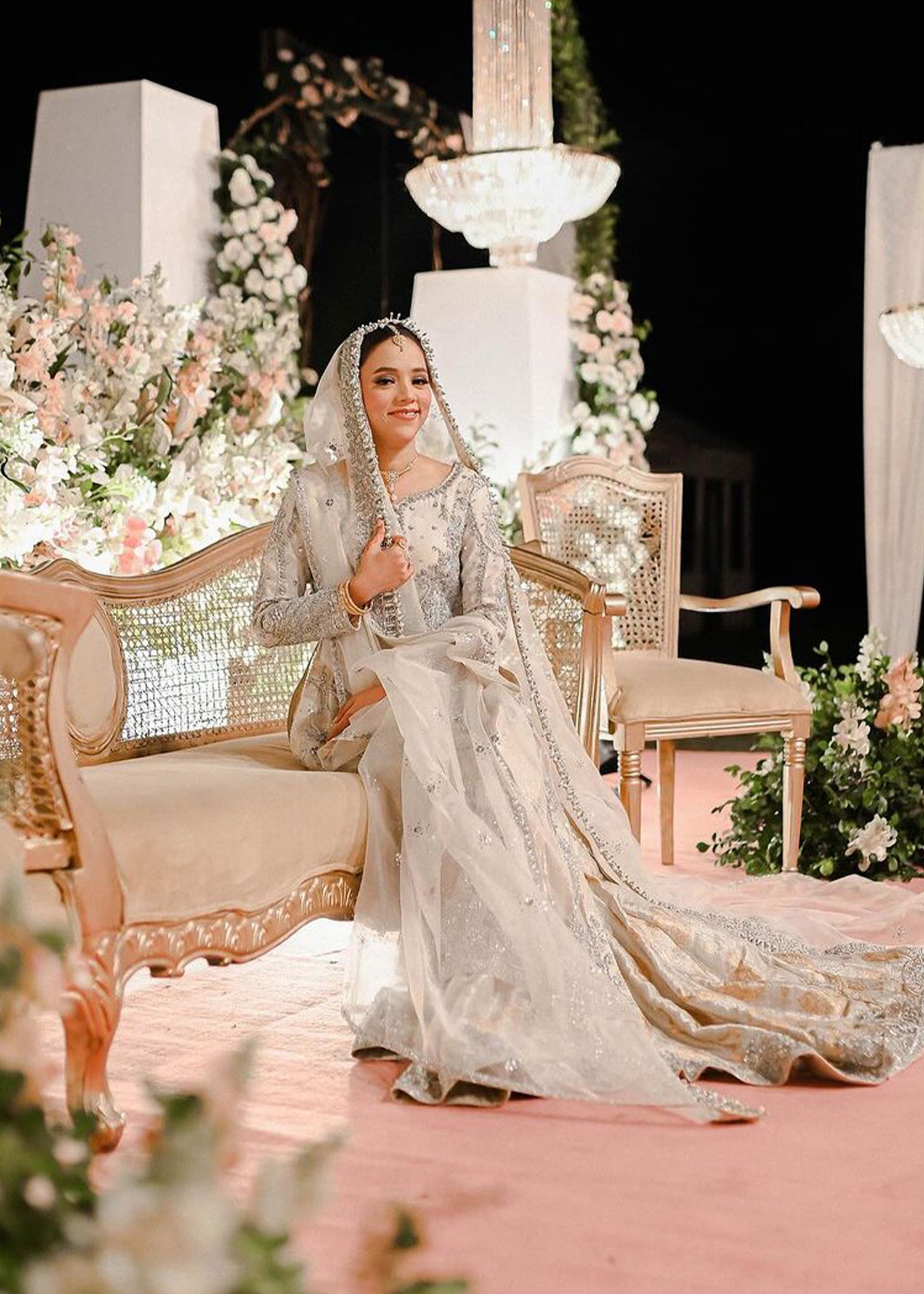 Silver Grey Embellished Brocade Bridal Gown (3-Piece) - Image 4