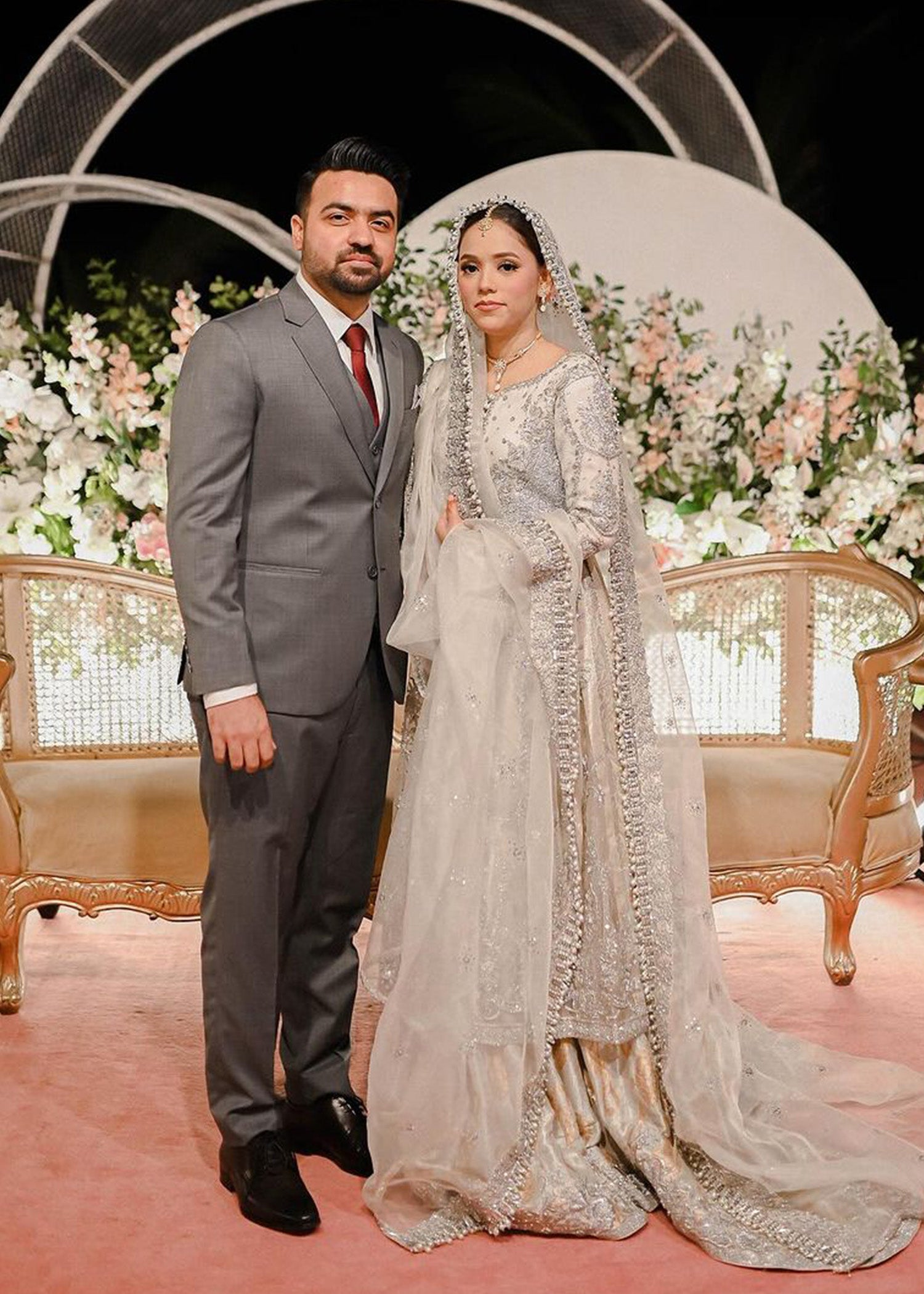 Silver Grey Embellished Brocade Bridal Gown (3-Piece) - Image 5