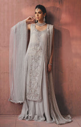 Pakistani Silver Grey Embellished Chiffon Lehenga (3-Piece) - Image 2