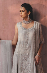 Pakistani Silver Grey Embellished Chiffon Lehenga (3-Piece) - Image 3