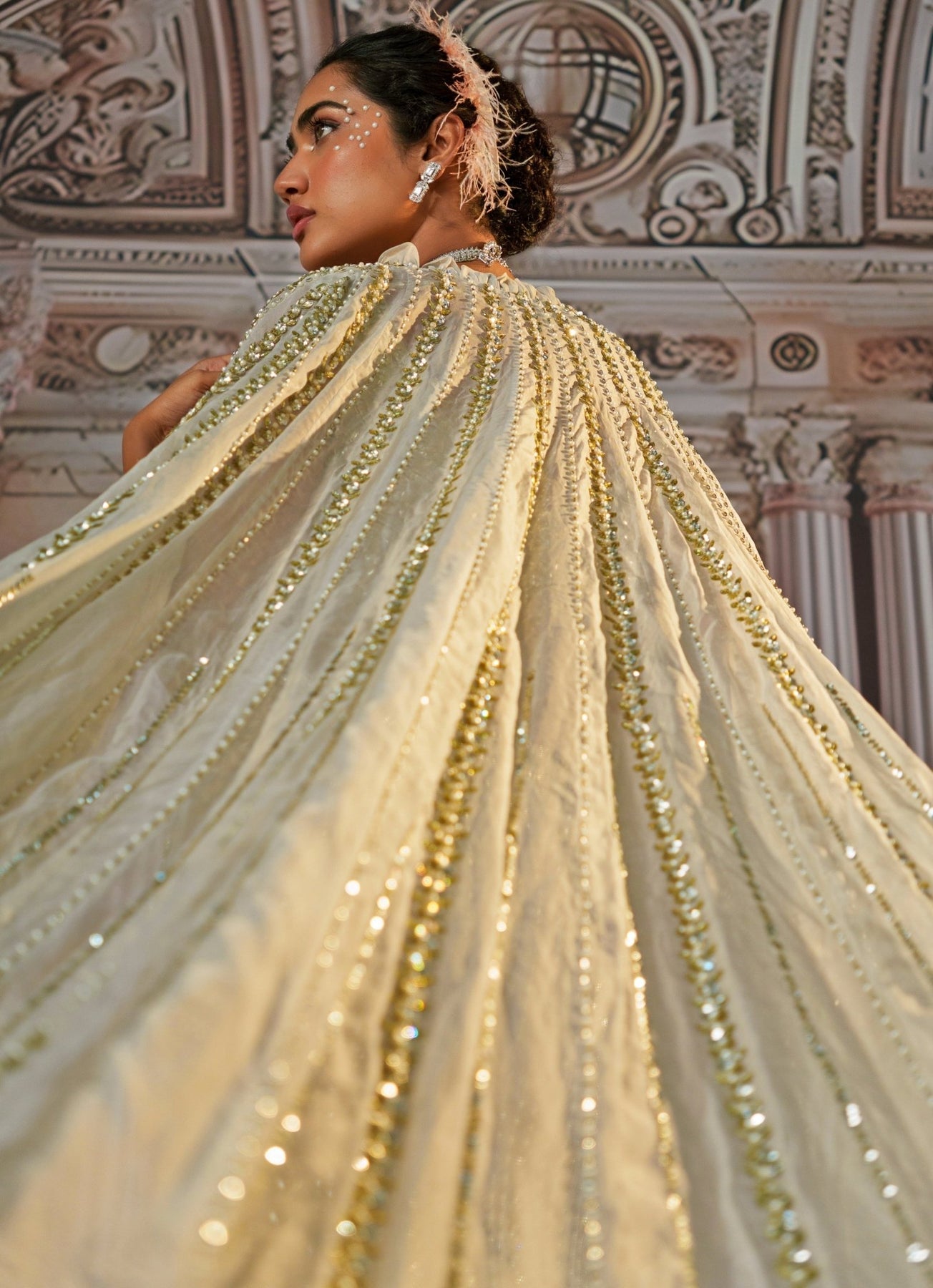 Silver Grey Embroidered Georgette Mermaid Lehenga (3-Piece) - Image 8