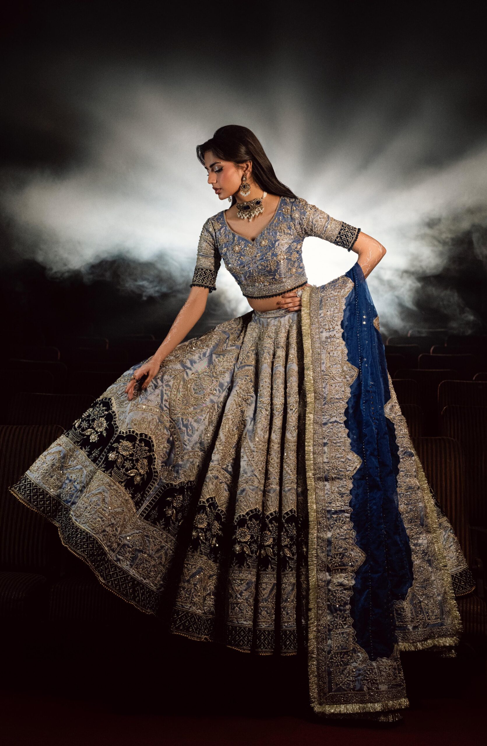 Pakistani Silver Lama Embellished Lehenga Choli (3-Piece) - Image 1