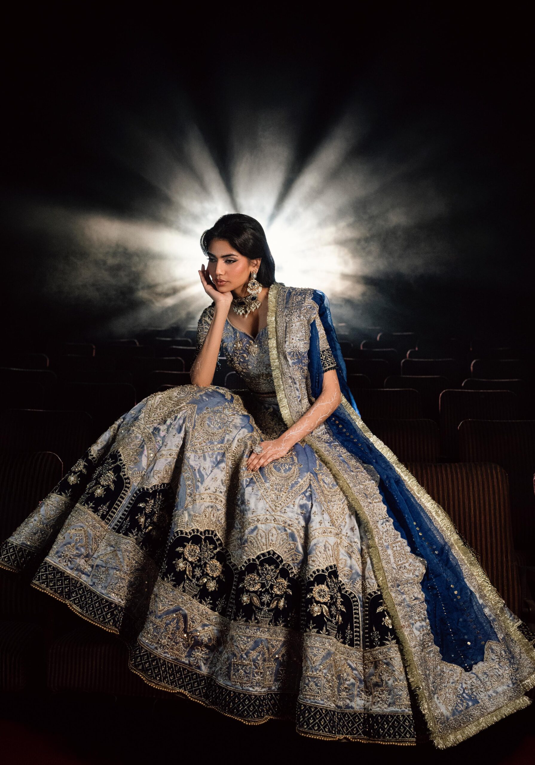 Pakistani Silver Lama Embellished Lehenga Choli (3-Piece) - Image 3