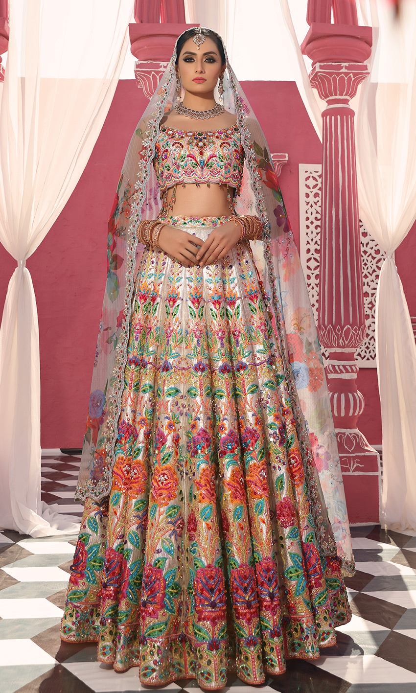 Silver Embroidered Lamé Brocade Lehenga (3-Piece) - Image 1