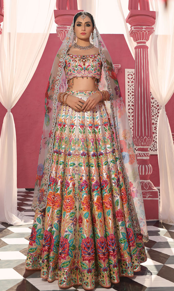 Silver Embroidered Lamé Brocade Lehenga (3-Piece) - Image 2